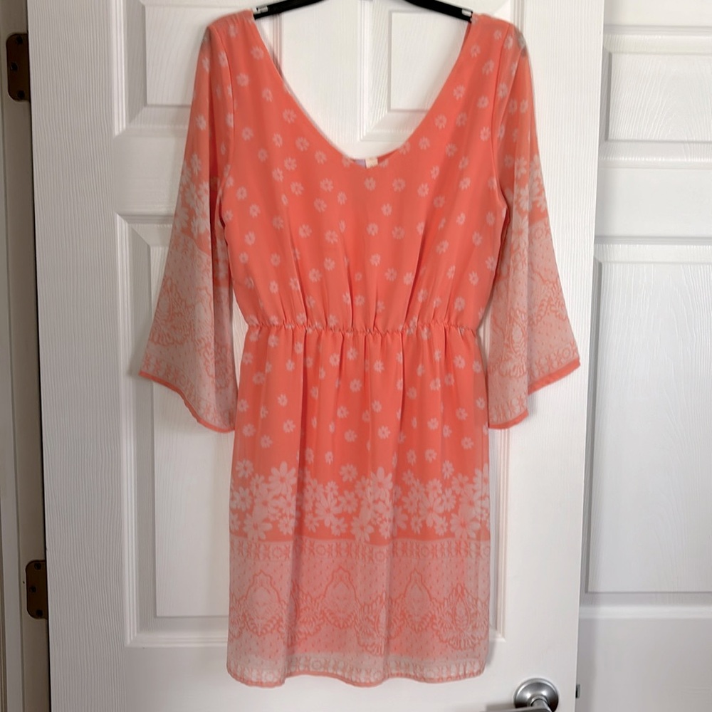 ALYA MINI DRESS-Apricot/White Floral in Size Medium